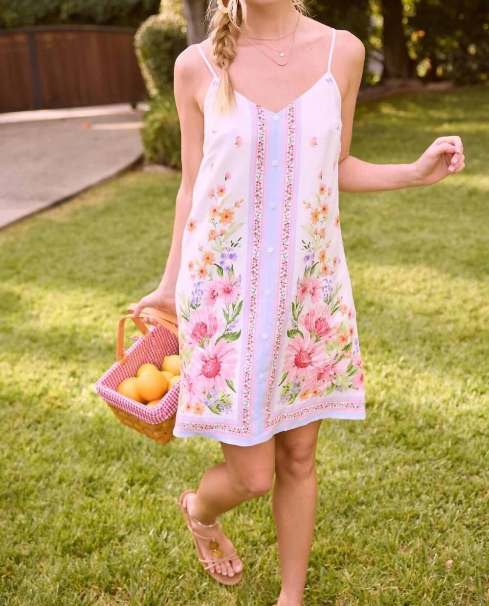 NEW SKIES ARE BLUE floral border print button-down mini dress in pink